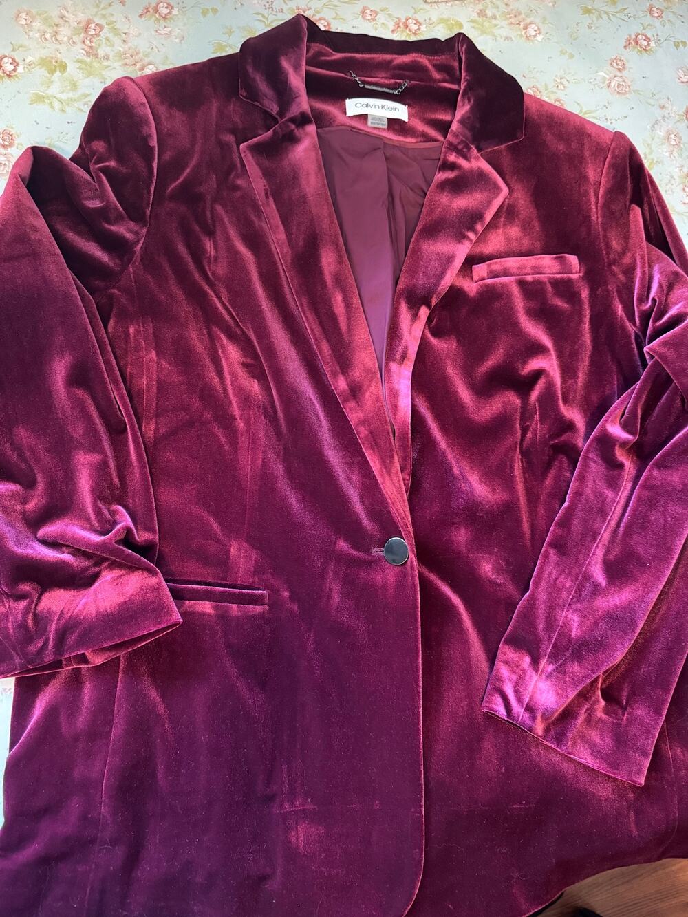 Calvin Klein Burgundy Velvet Blazer Womens 18W Plus Size One Button Lined